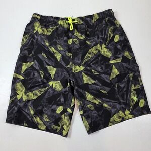 SPYDER Boys Swim Shorts Suit Trunks Black Yellow Geometric Lined  XL 18 20